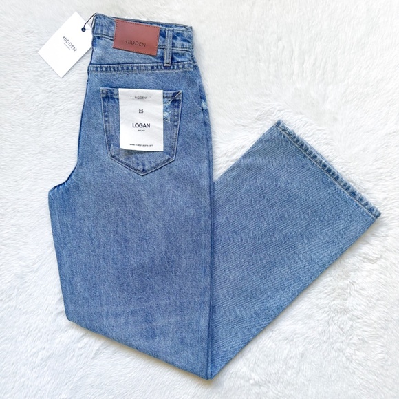 HIDDEN Dad Jean High Rise Wide Straight Leg Distressed 100% Cotton Jeans - Picture 8 of 12